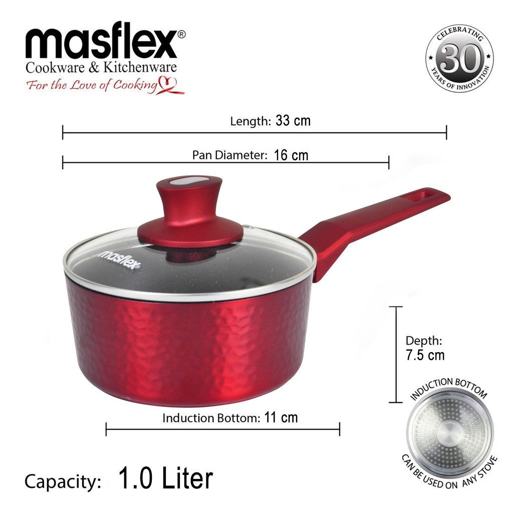 Masflex by Winland 3-Layer Non Stick Induction SaucePan w/ Glass LID 16cm Heavy Gauge Aluminum ZC-83