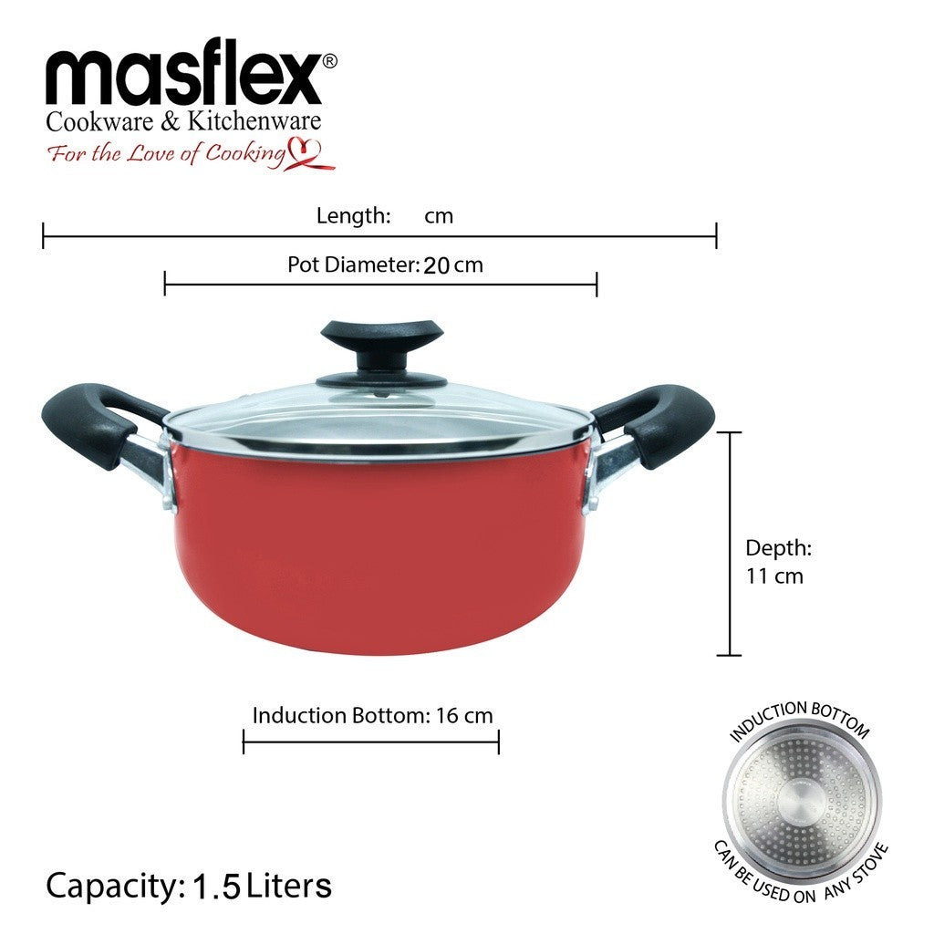 Masflex by Winland NON-STICK INDUCTION CASSEROLE WITH GLASS LID 20cm NS-CX-808