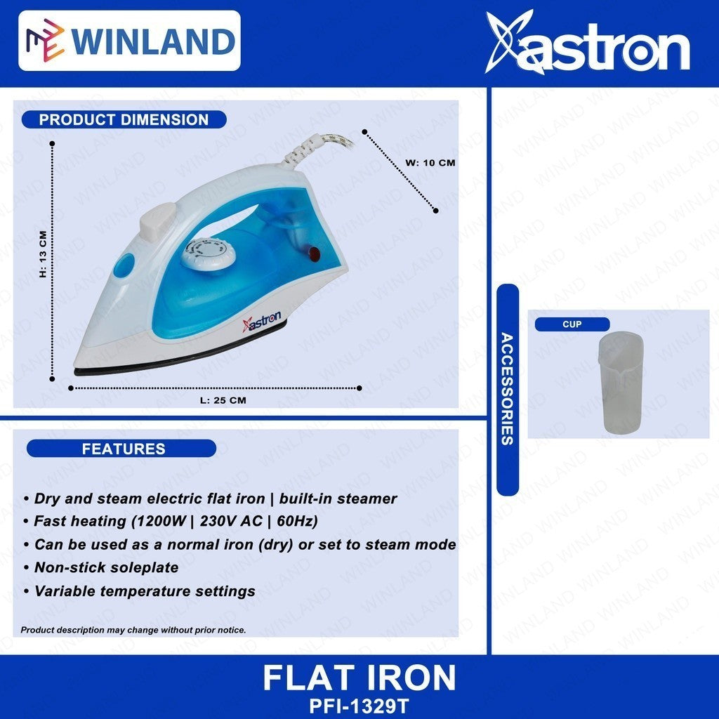 Astron by Winland Automatic Electric Flat Iron with Steamer 1200W PFI-1329T