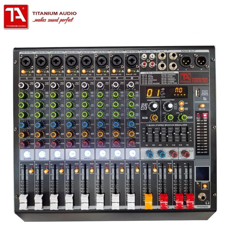 Titanium Audio Powered Mixer with DSP 700W RMS (USB,AUX,BT, +48V, 7-Band EQ CURVE 80P