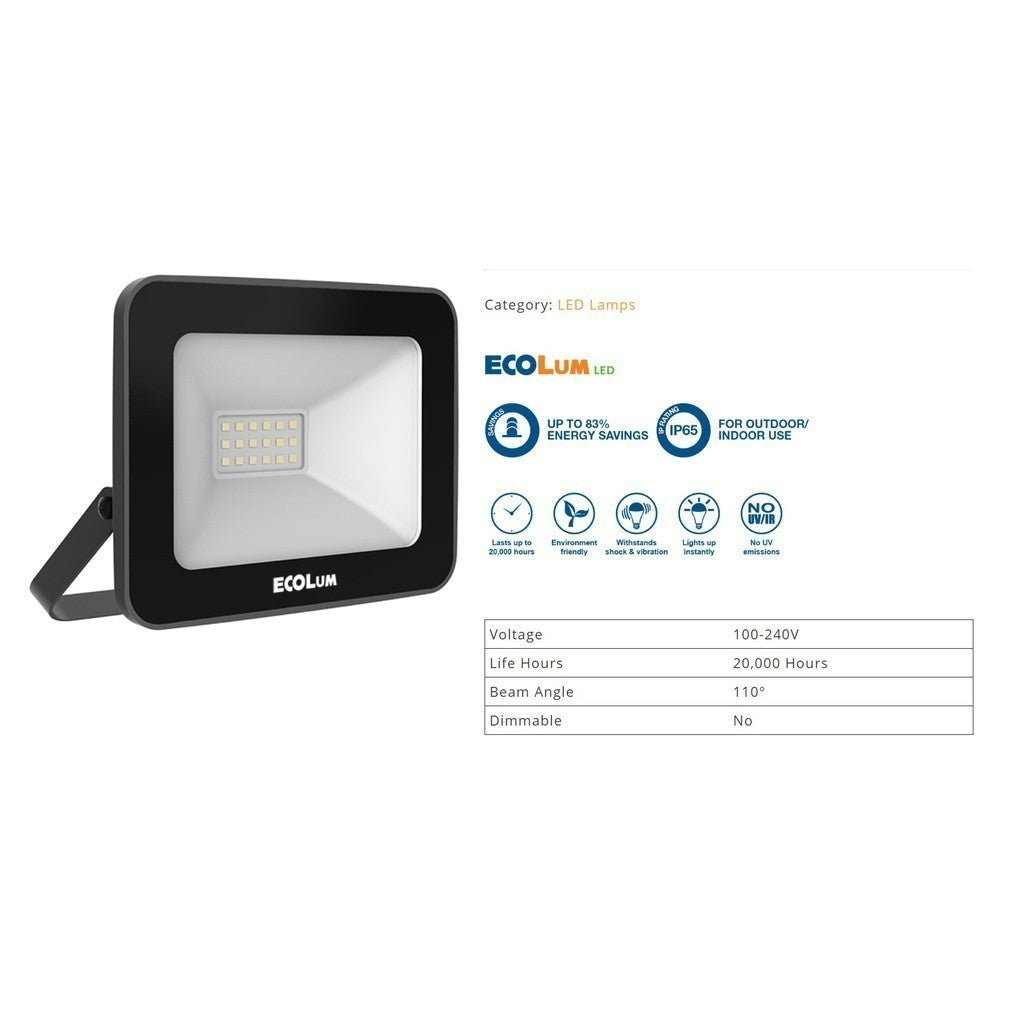 Ecolum LED Floodlight Flood light 10 Watts 900 Lumens CFL2010DL