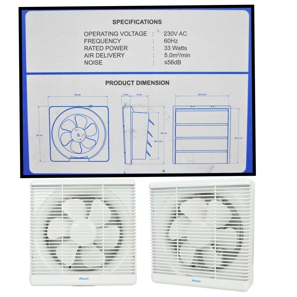 Royu by Winland 12 Inch x 12 Inch with 8 Inch Blade Wall Mounted Exhaust Fan