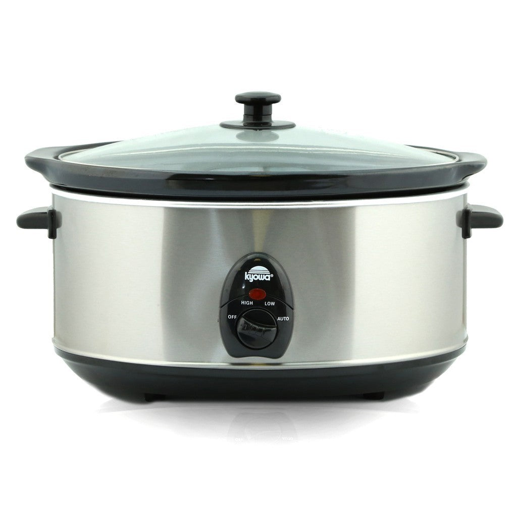 Kyowa 6.5L Oval Slow Cooker Stainless Steel Body w/ Ceramic Inner Pot & Glass Cover