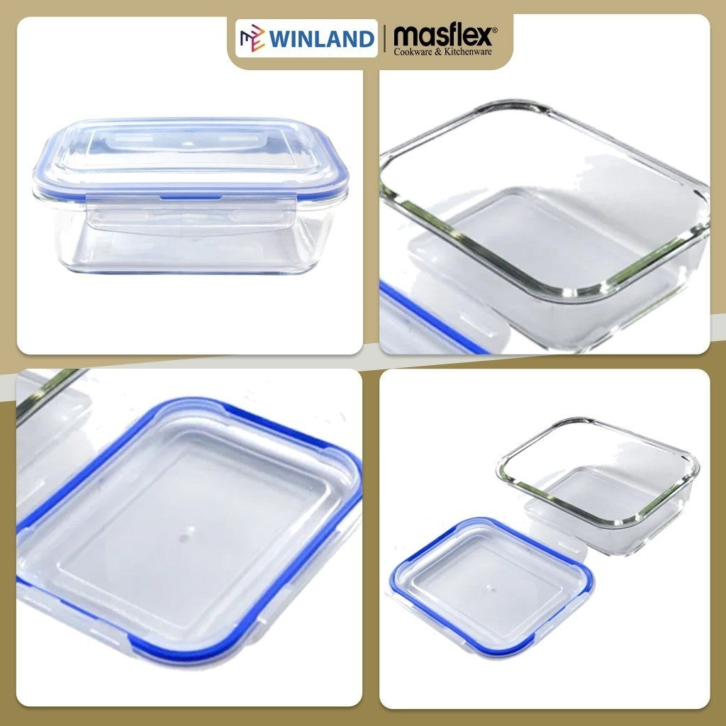 Masflex by Winland by 2200 ml Square Borosilicate Glass Food Container Storage FE-2200