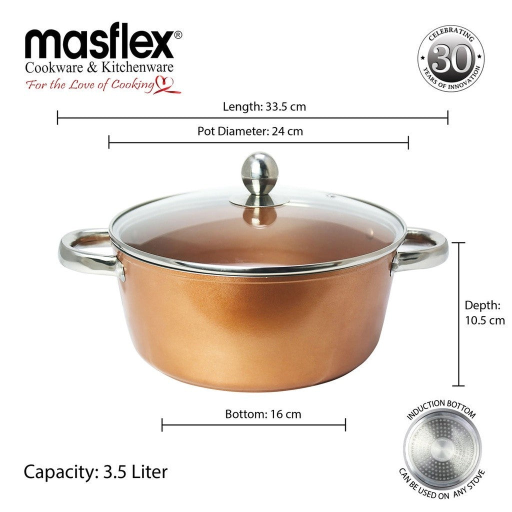 Masflex by Winland Forged Stone Copper Casserole 24cm w/ Glass Lid NK-24CSS
