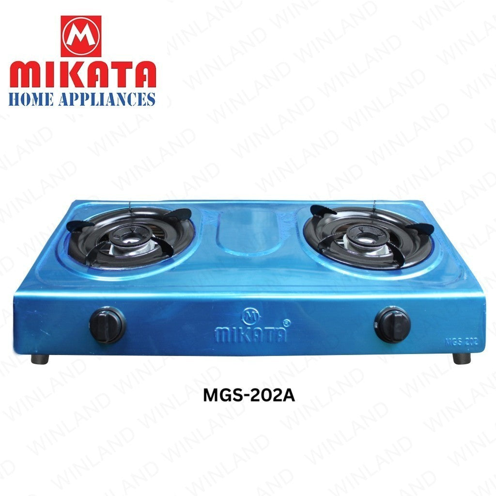 Mikata Double Burner Black Enamel Trivet Stainless Top & Body Gas Stove MIK-MGS-202A