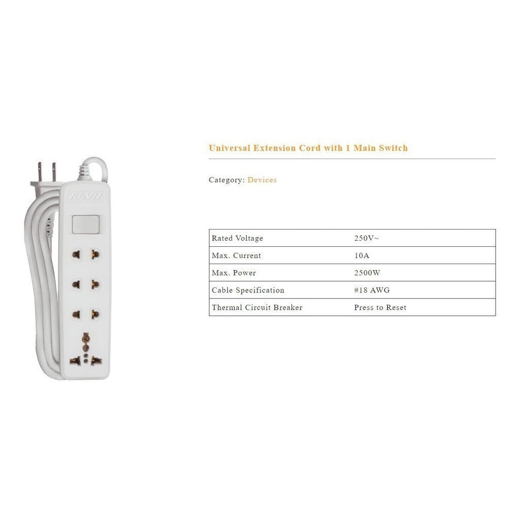 Royu by Winland Power Extension Cord Universal Extension Cord with Ground and Switch - REDEC613