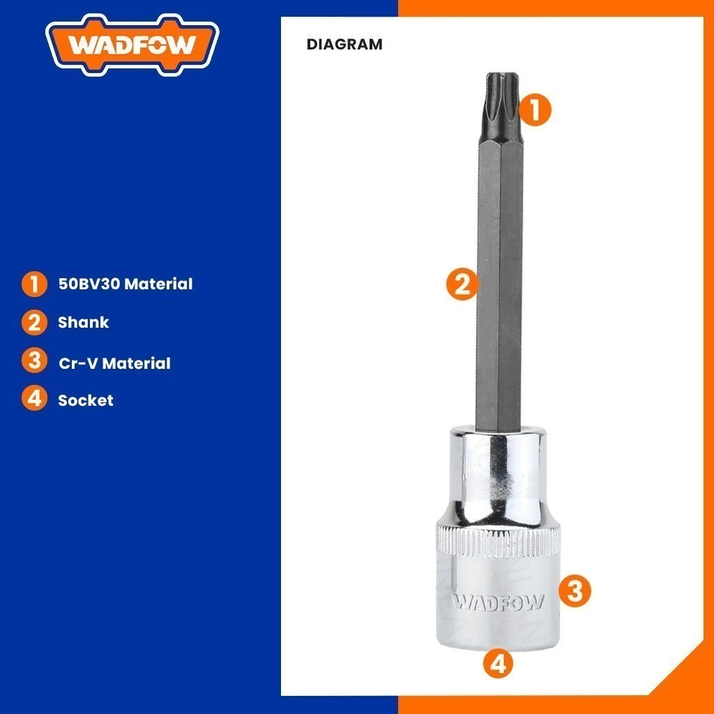 Wadfow WSC521  Hexagonal 1/2" Long Torx Bit Socket