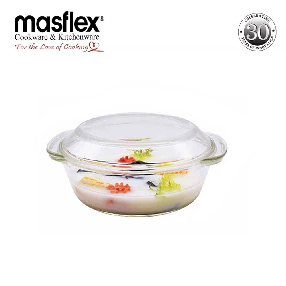 Masflex by Winland 700 ml Borosilicate Glass Casserole with Cover L18.6 cm x W 16 cm x H 8 cm FE-700
