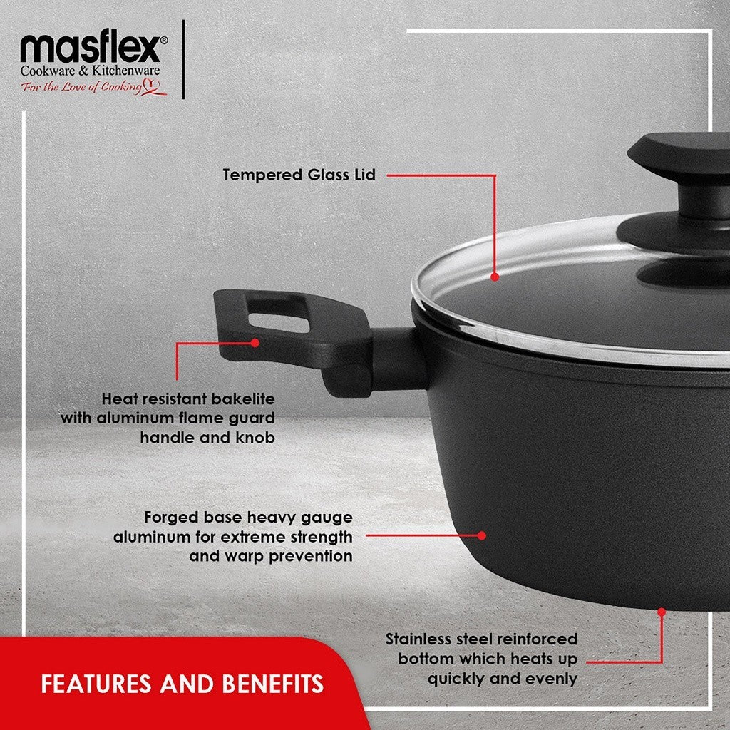 Masflex by Winland 28cm Forged Cook Safe Non-Stick Induction Wok with Glass Lid CO-28WK