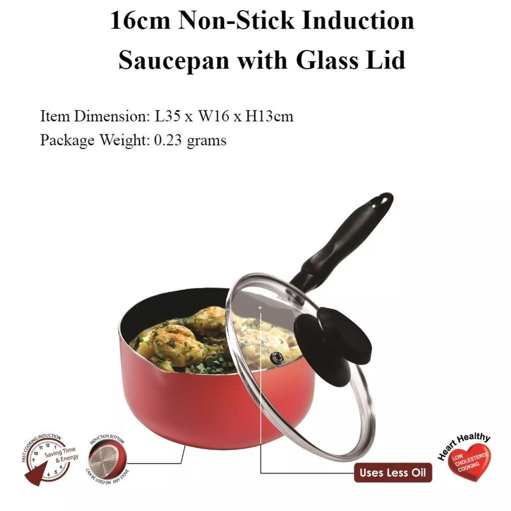 Masflex by Winland NON-STICK INDUCTION SAUCEPAN WITH GLASS LID 20cm NS-CX-811