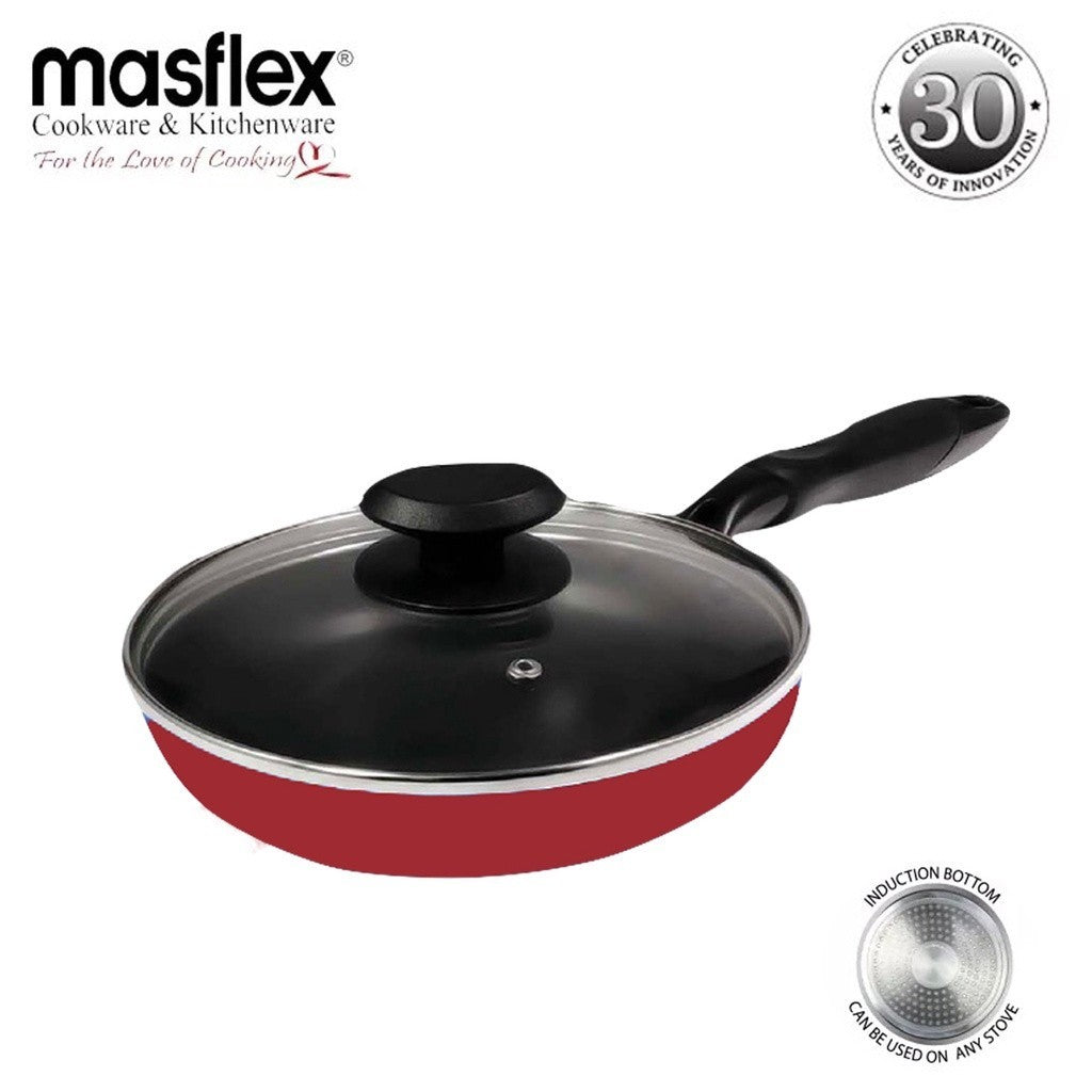 Masflex by Winland Non-Stick Induction Stir Fry pan with Glass Lid 24cm Frying Pan NS-CX-805