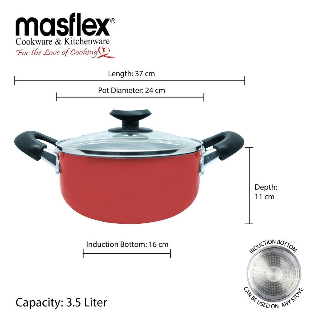 Masflex by Winland Non-stick Induction Casserole Pot with Glass Lid 24cm NS-CX-809