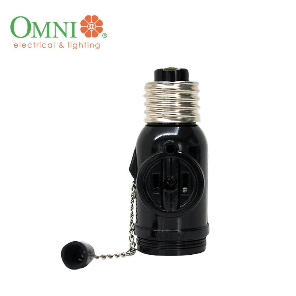 Omni by Winland Chain Pull Socket with 2 Flat Pin Outlets 3A 250V E27-712