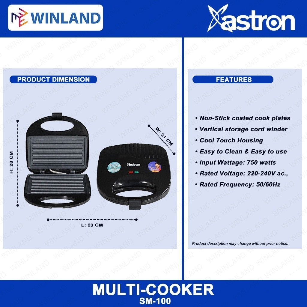 Astron by Winland Non-Stick Grids | Easy Clean Sandwich Maker 750watts SM-100