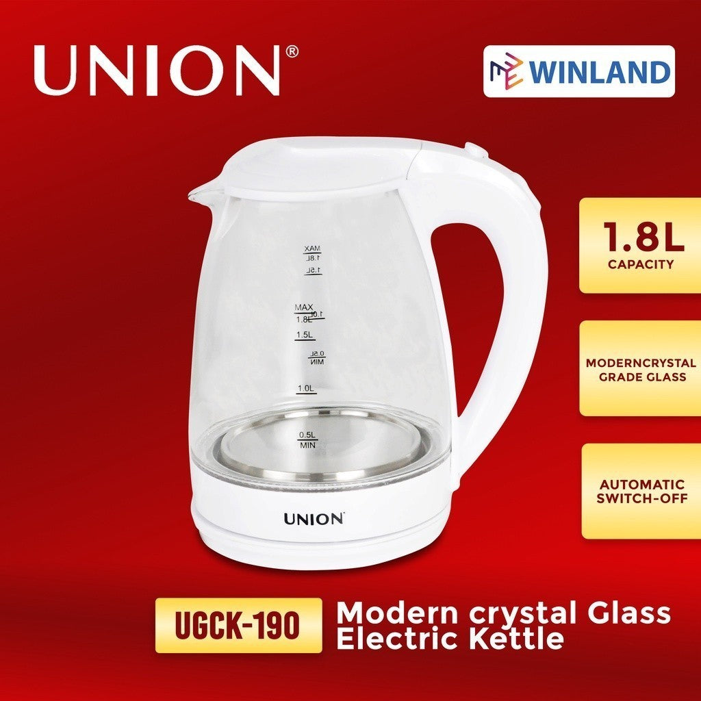 Union 1.8Liters Electric Kettle Modern crystal-grade Glass LED | Water Heater UGCK-190