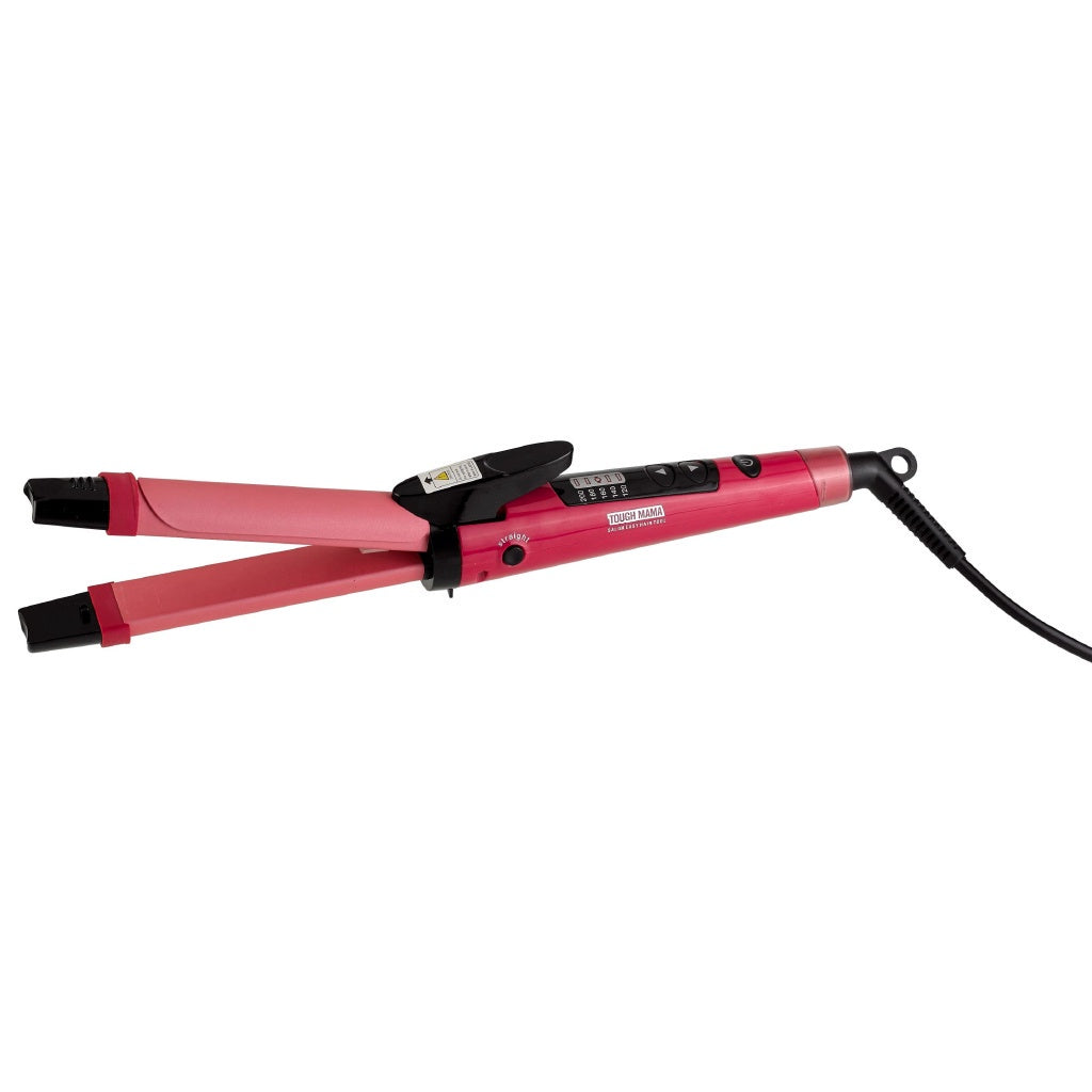 [6966]TOUGH MAMA 2 in 1 Pink Cool Touch Hair Curler & Straightener with 5 Temp Levels NHT-2IN1