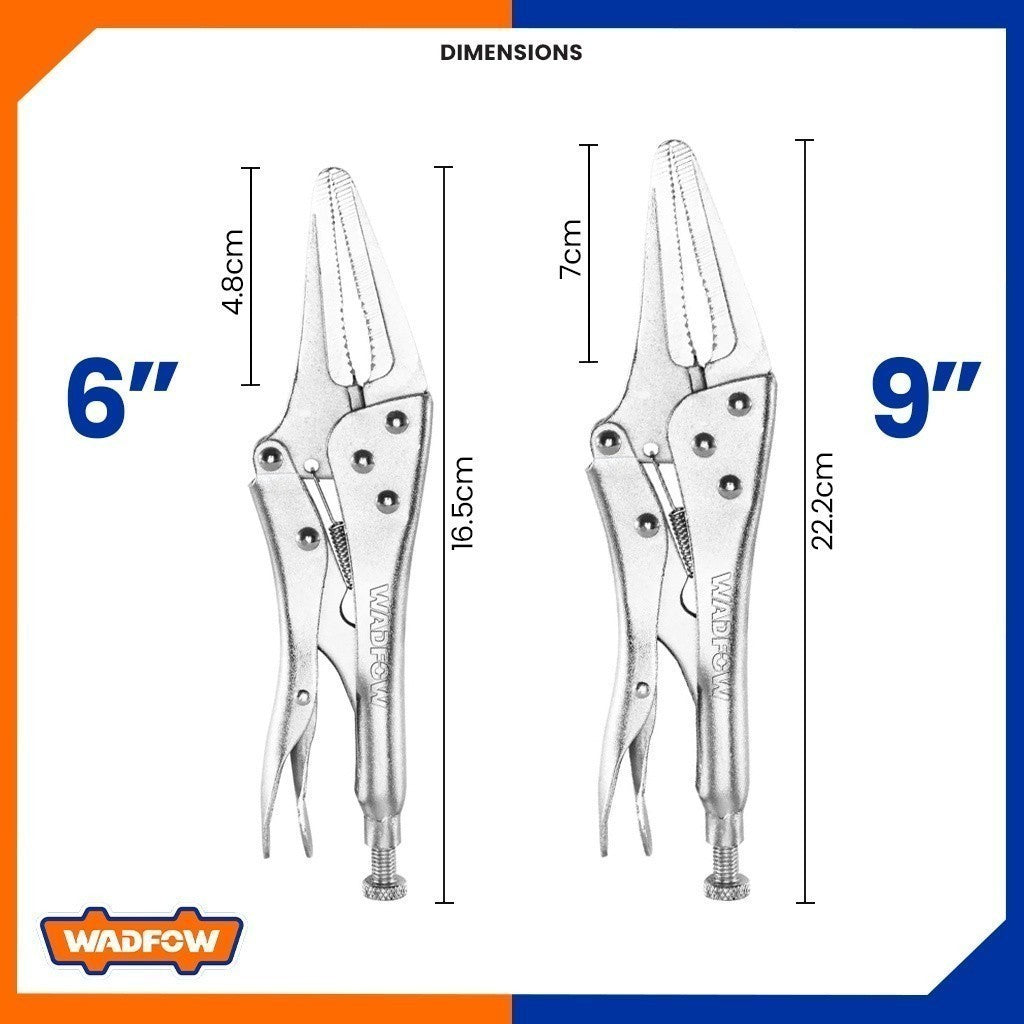 Wadfow 6" & 9" Long Nose Vice Grip Plier Locking Vise Pliers