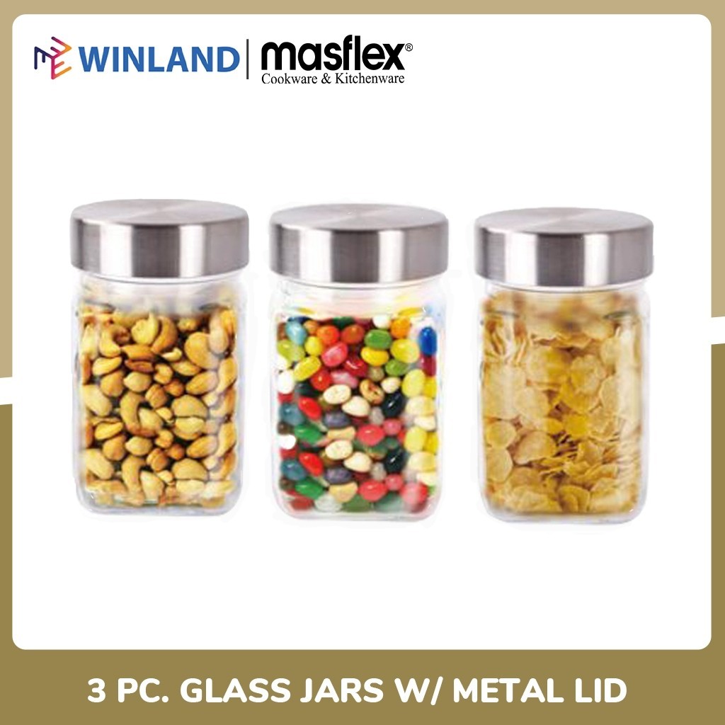 Masflex by Winland 3 Piece Glass Container Jars with Metal Lid QM-0005