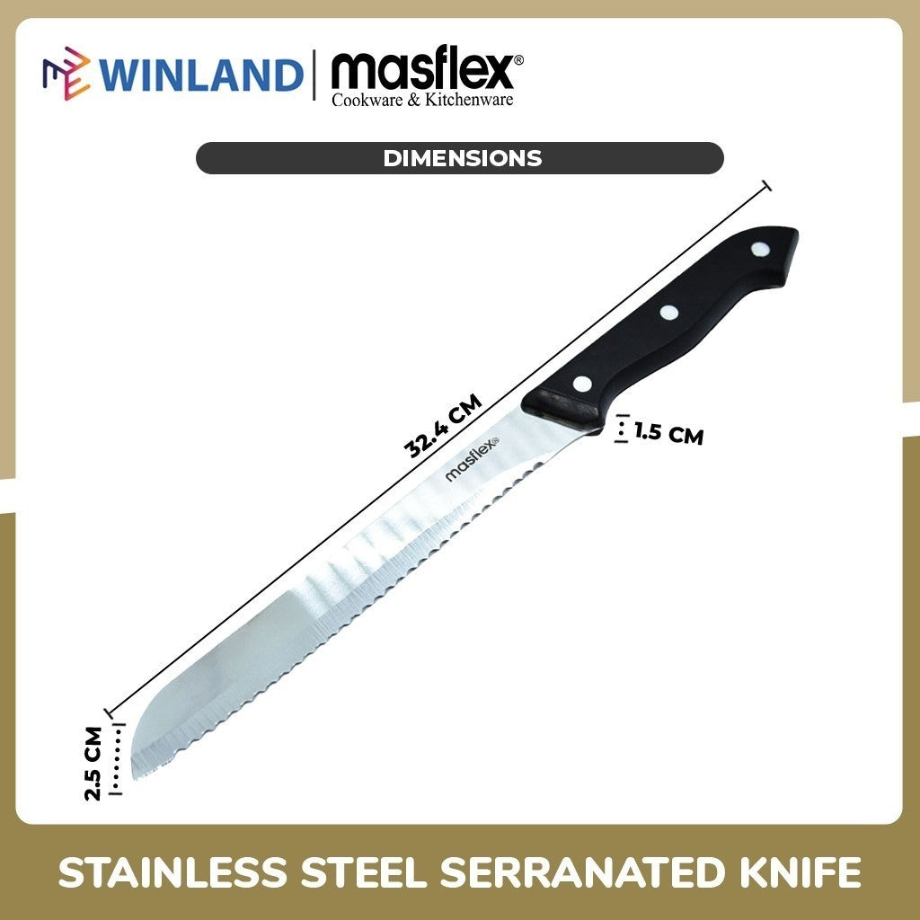Masflex by Winland Stainless Steel 8 inch Serrated Knife L32.4cm x W2.5cm x H1.5cm WE-8SE