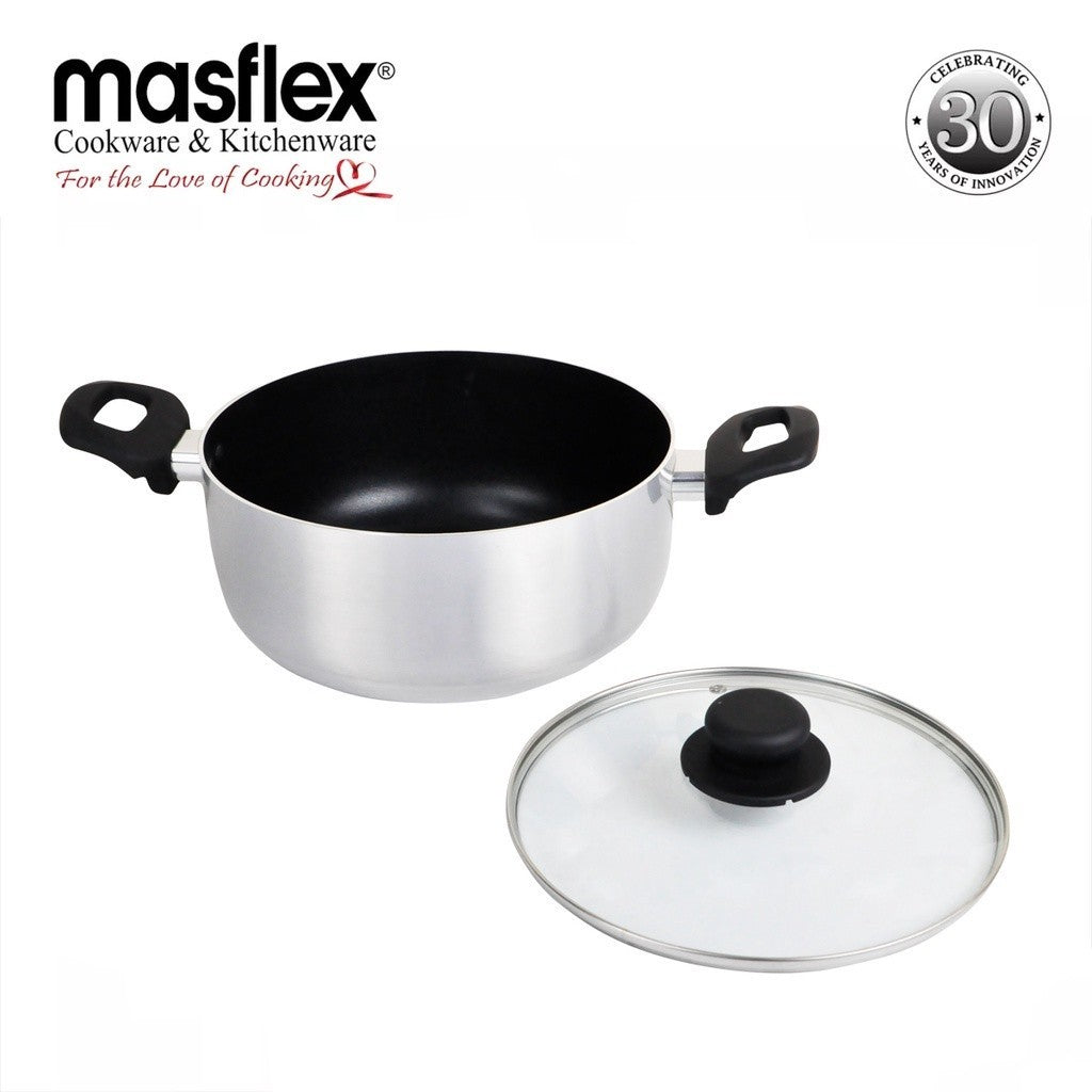 Masflex by Winland 20cm Aluminum Satin Series Non Stick Induction Casserole With Glass LID BB-20CS