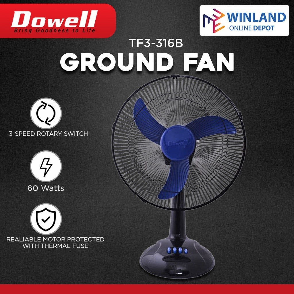 Dowell by Winland 16 Inch Table Desk Ground Electric Fan with Powerful Motor TF3-316B
