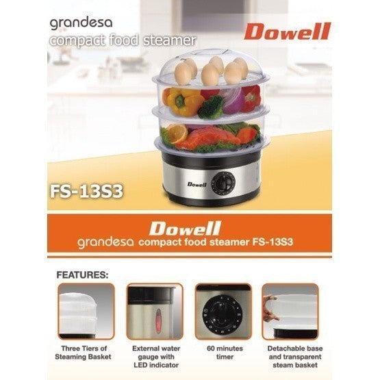 Dowell by Winland FS-13S3 8.4 Liter 3-tier Siomai Siopao Food Steamer (Stainless)
