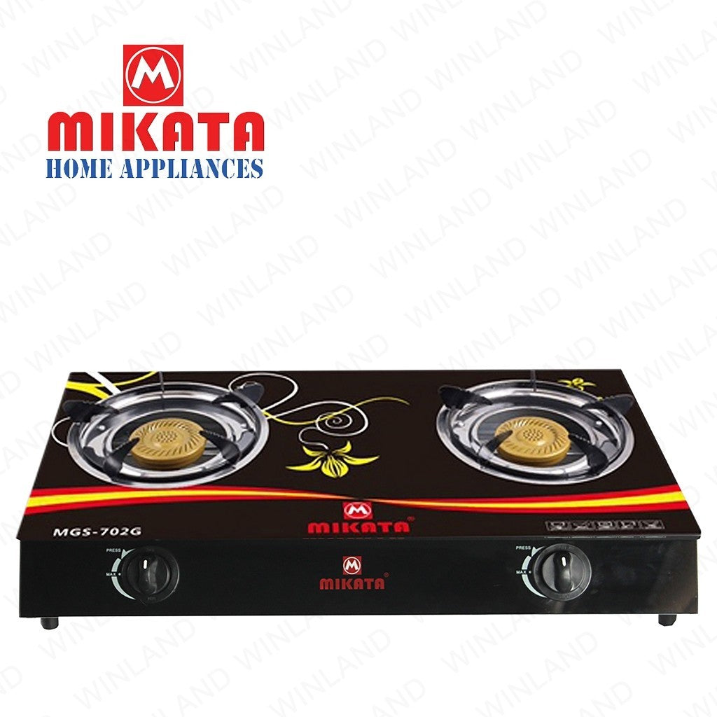 Mikata Glass Top Double Burner Gas Stove Strong & Durable Steel Body MIK-MGS-702G