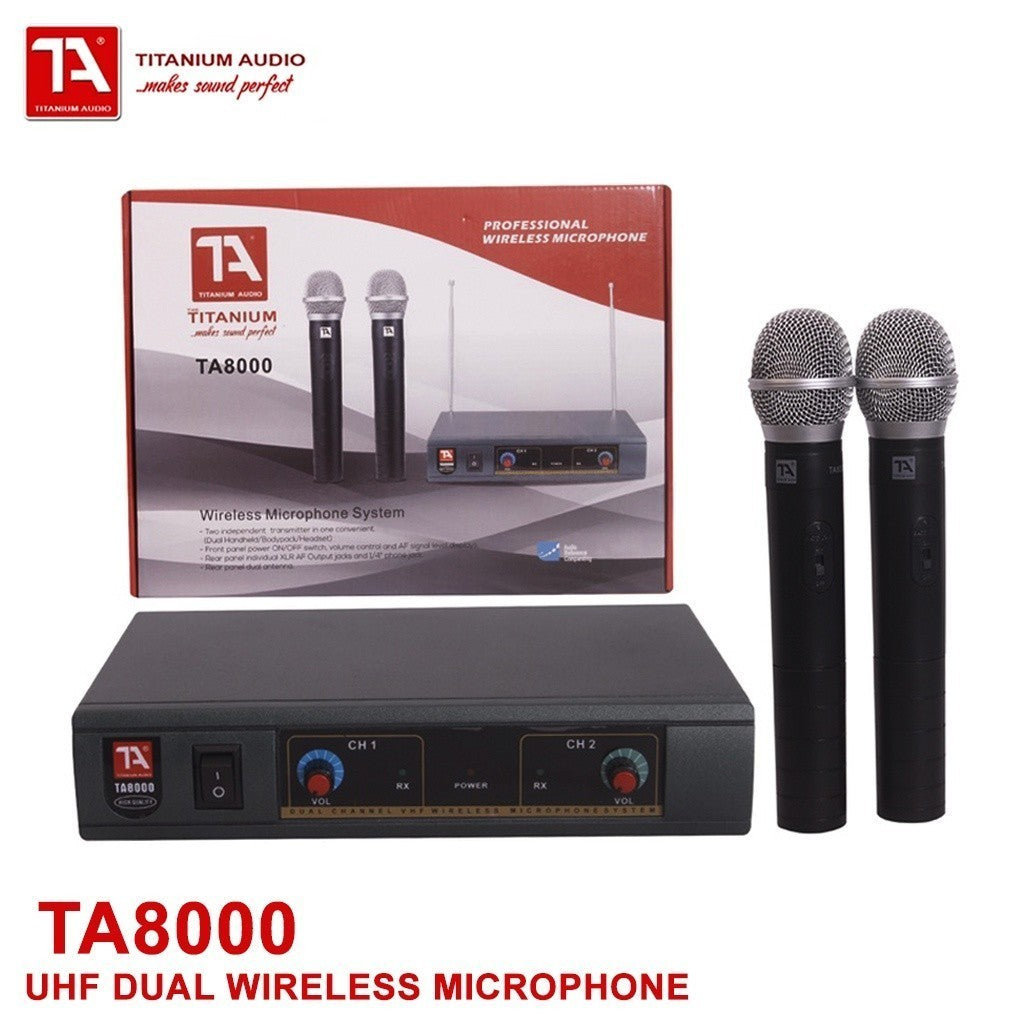 Titanium Audio TA-8000 Up to 50 Meter Transmitter Range VHF Dual Mic Wireless Microphone