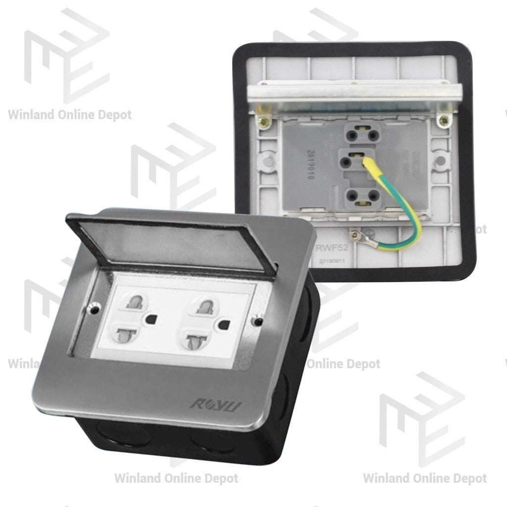 Royu by Winland Square Floor Receptacle w/ Duplex Universal Outlet w/ Ground & Shutter RWF52