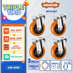 Wadfow WJLS9304 4PCS/Set Heavy Duty 3inch Rigid Swivel Caster Fixed Wheel Set
