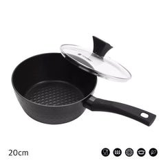Eurochef by Winland 20cm Non-Stick 3D Diamond Sauce Pan w/ Cover Glass Lid Handle Aluminum Cookware