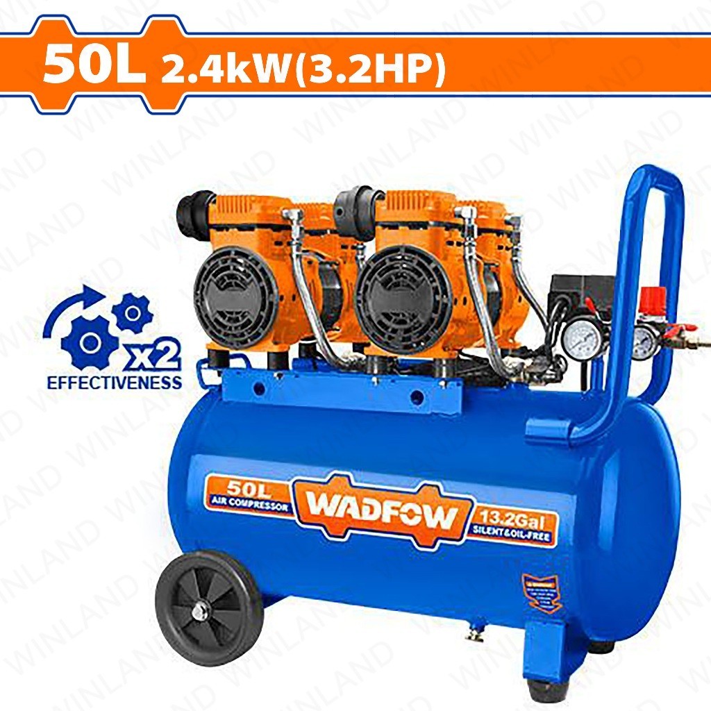 Wadfow by Winland 50L(13.2Gal) Industrial Air Compressor 2×1200W(3.2HP) w/ Oil Free System WAP2A45P