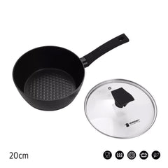 Eurochef by Winland 20cm Non-Stick 3D Diamond Sauce Pan w/ Cover Glass Lid Handle Aluminum Cookware