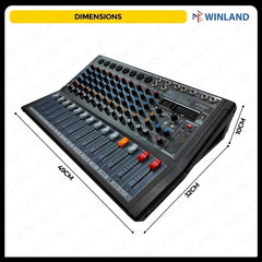 Konzert by Winland 12CH PRO Mixer - Mic+Line In, EQ & Effect, MP3/Rec vis USB, BT, PC Sound Card-XLR