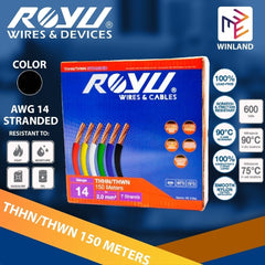 Royu THHN/THWN Stranded Wire 2mm² AWG14 Stranded 150 meters Pure Copper
