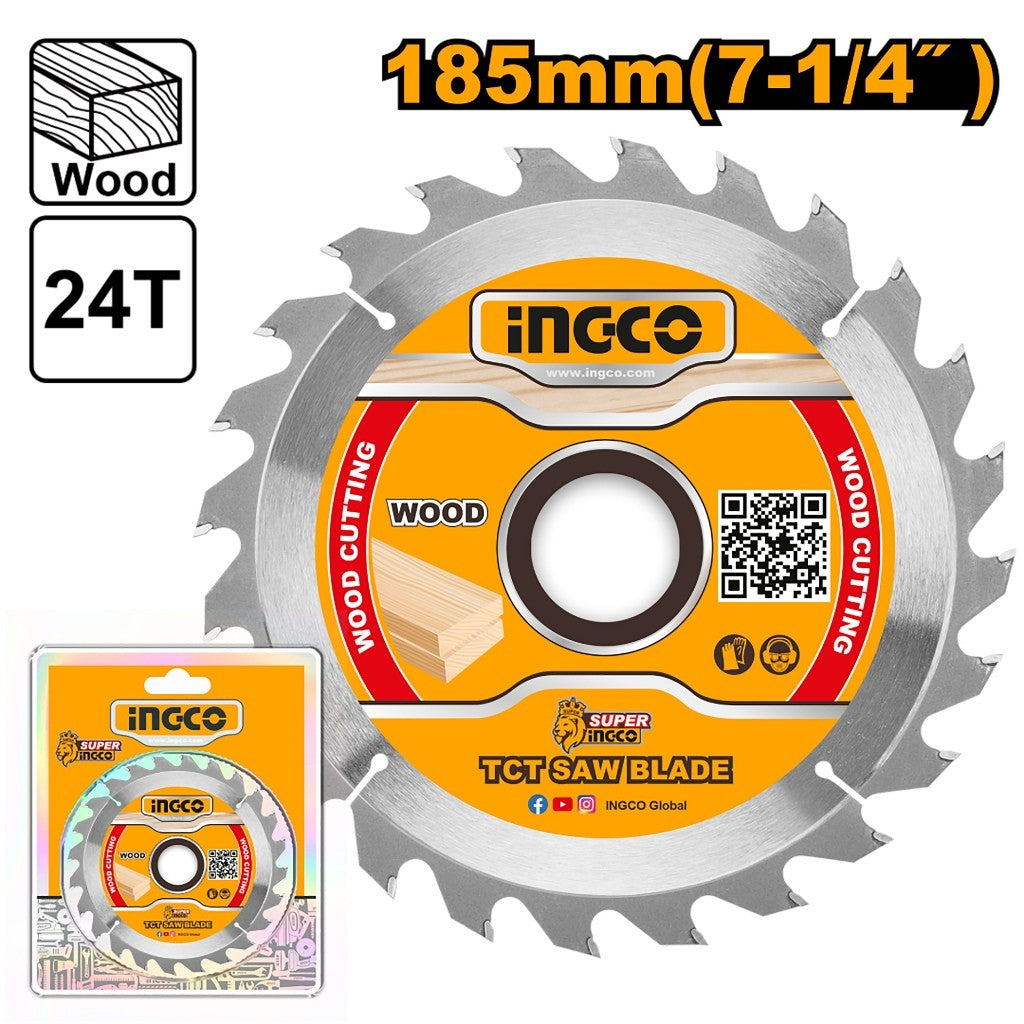 Ingco TCT Saw Blade Wooden Cutting 7-1/4in (185mm) Suitable for Circular Saw TSB118511