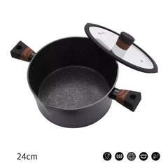 Eurochef by Winland 24cm Non-Stick Round Marble Casserole EC05 w/Tempered Glass Silicone Lid Cover