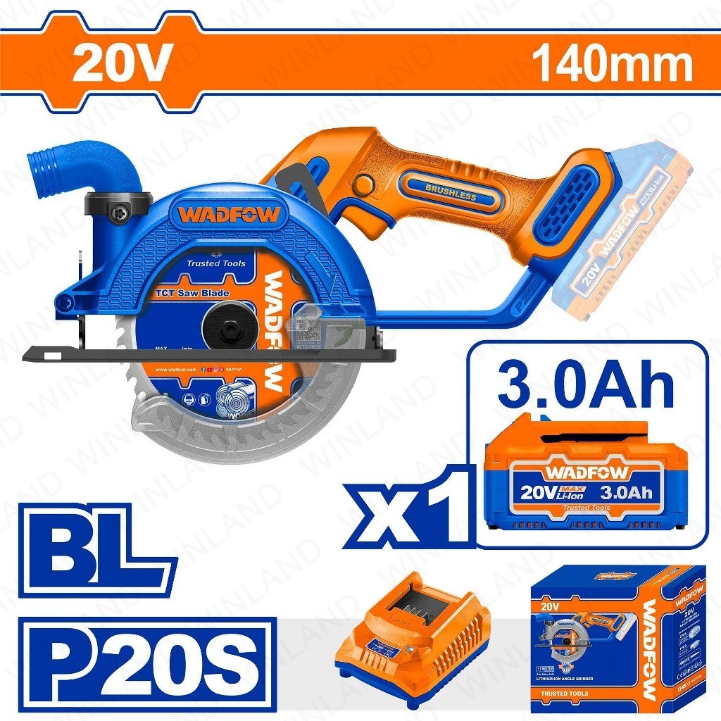 Wadfow by Winland P20S/20VLithium-Ion Cordless Circular Saw with & without Battery & Charger WAD-CT