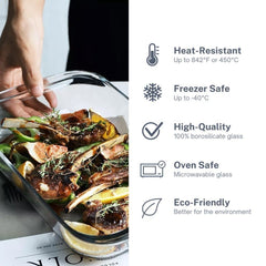 Eurochef Borosilicate Glass Rectangular Baking Tray Casserole Dish w/ Handles Microwavable 2L/2000mL