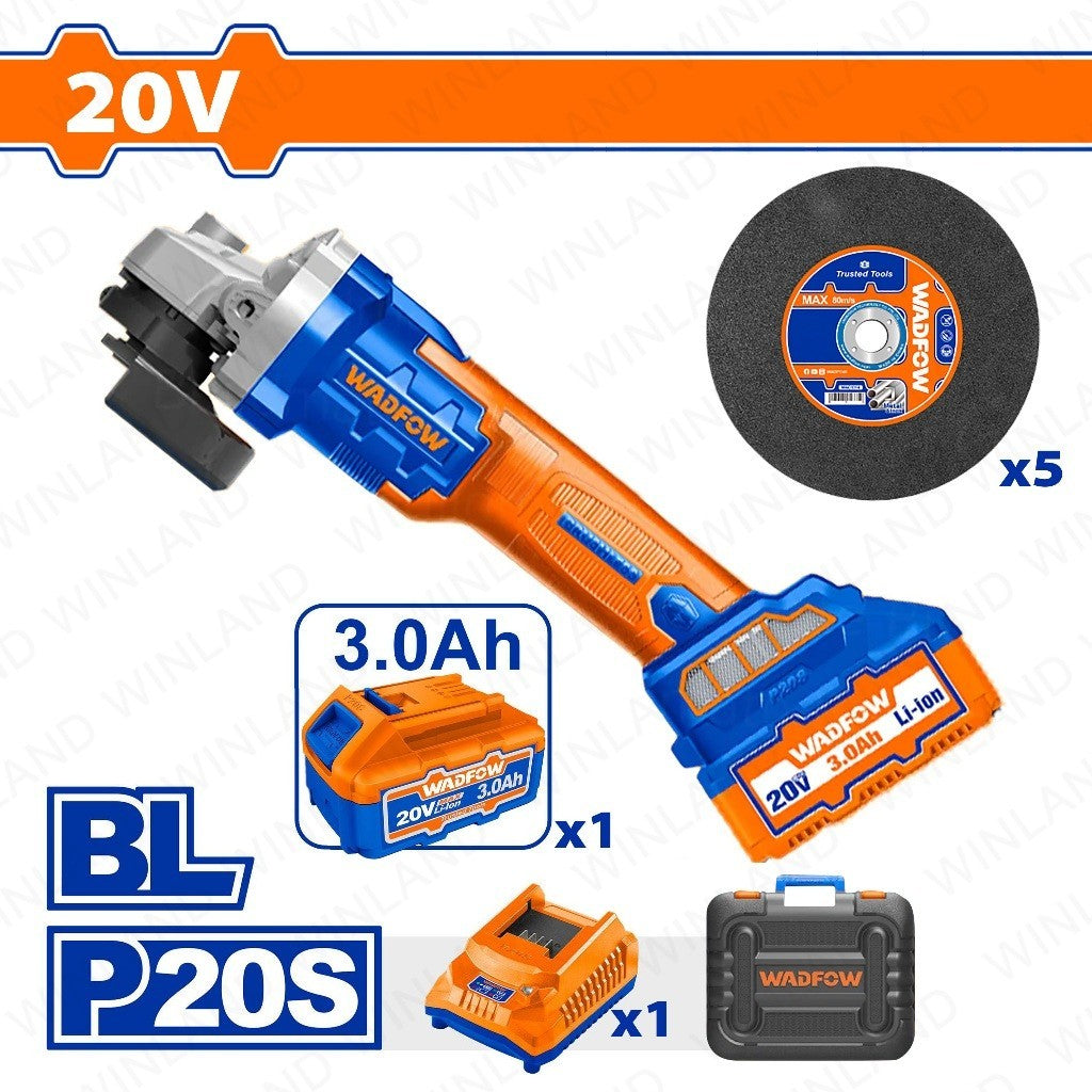 Wadfow by Winland P20S/20V Lithium-Ion Cordless Brushless Motor Angle Grinder WLAP5212 WAD-CT