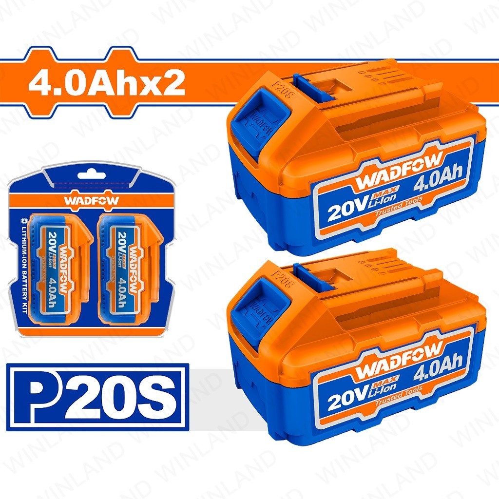 Wadfow by Winland 2PCS/SET P20s/20v Lithium-Ion Battery Pack For Cordless Power Tool 4.0Ah WOS240685