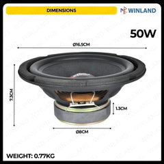 Crown / Pilum by Winland 6.5in / 50W / 8ohms Round Woofer Speaker HW-6505(RND) (1)piece per order