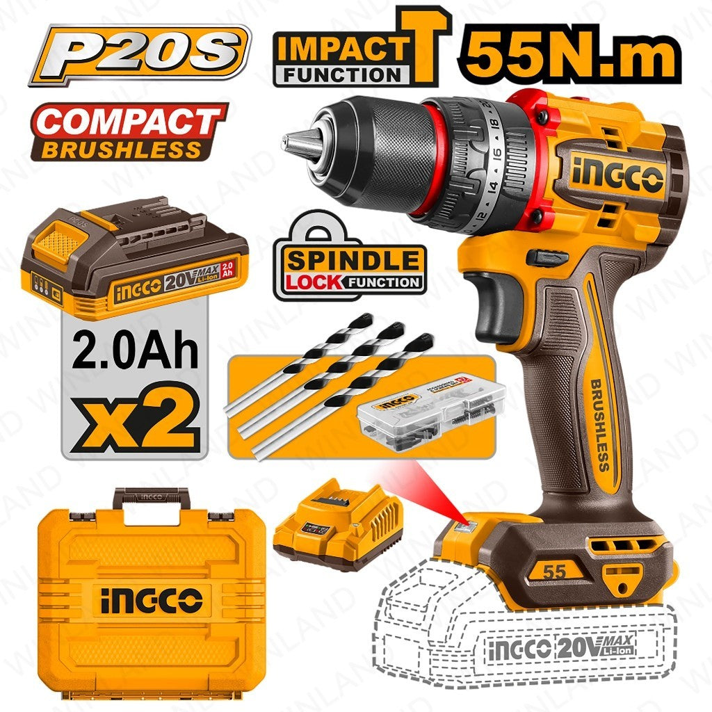 Ingco by Winland P20S/20V Lithium-Ion Compact Brushless Cordless Impact Drill ING-CT