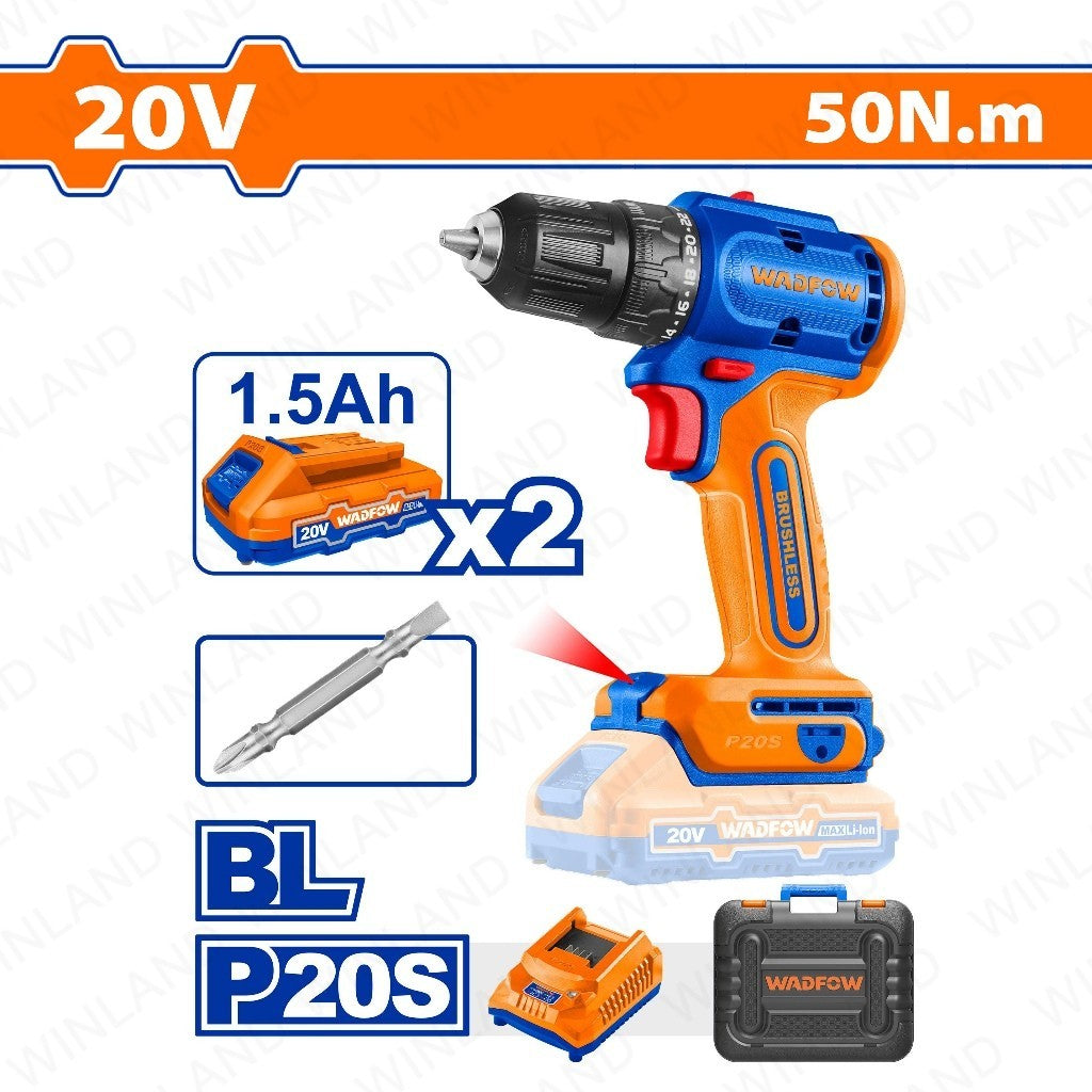 Wadfow by Winland P20S/20V Lithium-Ion Brushless Cordless Drill WCDP552 WAD-CT