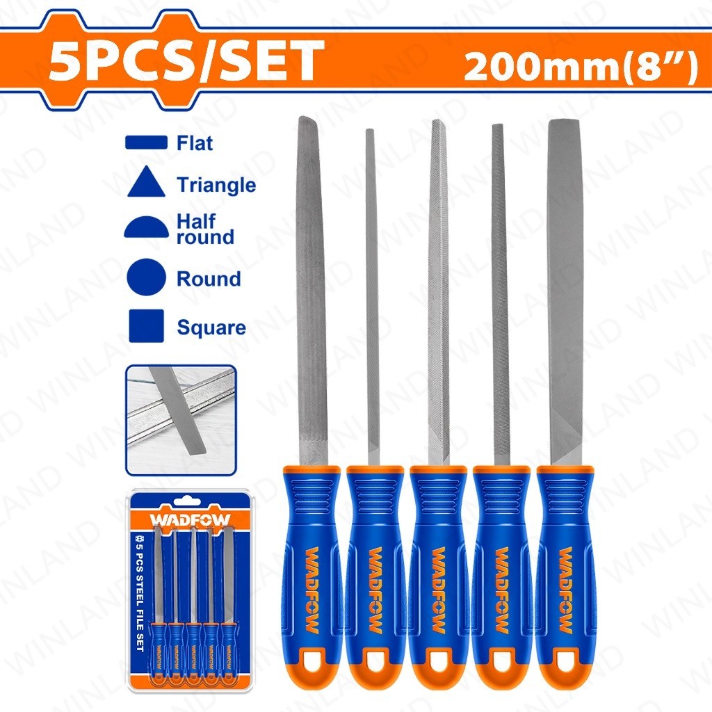 Wadfow by Winland 5PCS/Set 8inch/200mm Industrial T12-Steel Metal Files WSF2405 WAD-HT