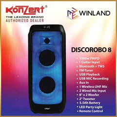Konzert by Winland Disco Robo 8 Party Box Portable Speaker System with Wireless Microphone