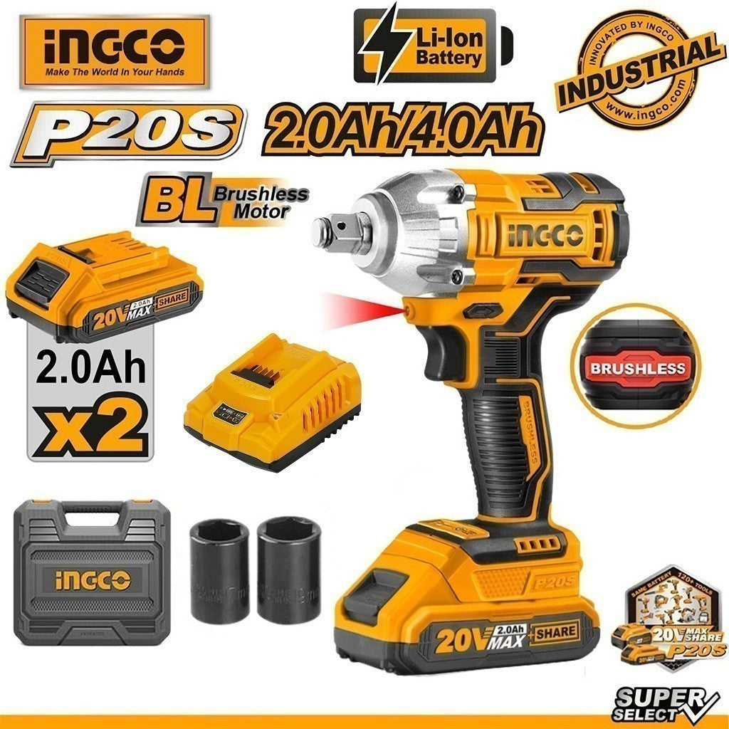 Ingco Ingco P20S 20V Brushless Cordless Impact Wrench Lithium-Ion CIWLI2038 ING-CT