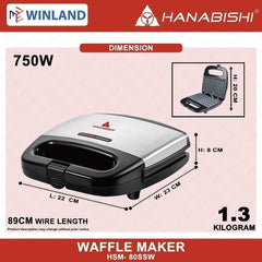 Hanabishi by Winland Waffle Maker Waffle Toaster Non-Stick Pan Stainless Steel Body HSM80SSW