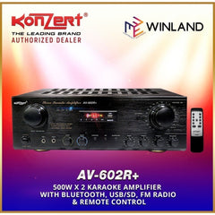 Konzert by Winland AV-602R+ 500W X 2 Karaoke Amplifier w/ FM Radio, USB and SD Port, Bluetooth